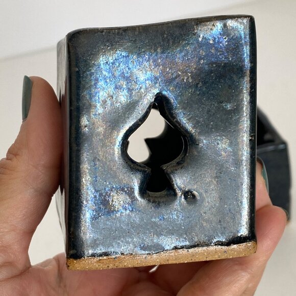 Raku Ceramic Playing Card Votive Candle Holders Heart Spade Diamond Club Set 2 - Picture 8 of 13